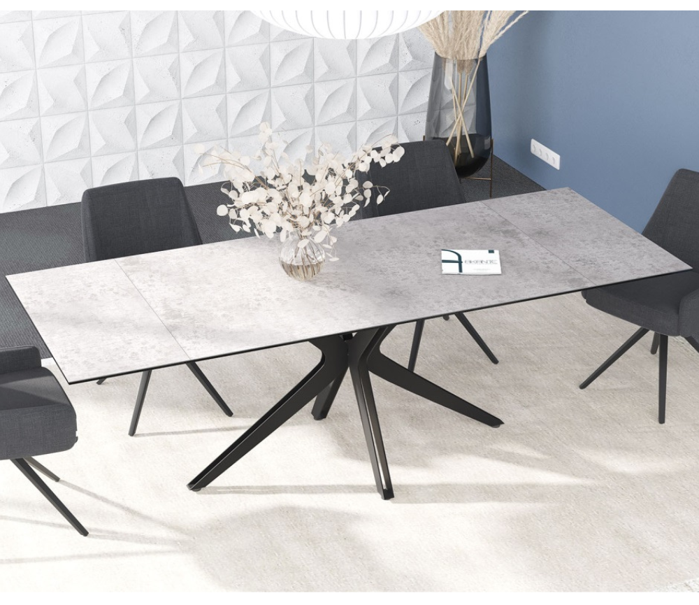 Table céramique extensible gris clair pieds noir rectangulaire design italien - Souffle d'intérieur