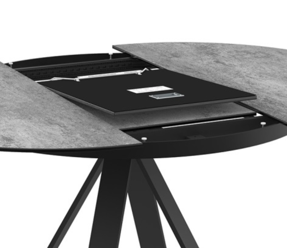 Table ronde extensible céramique gris silver pieds métal noir - Akante - Souffle d'intérieur