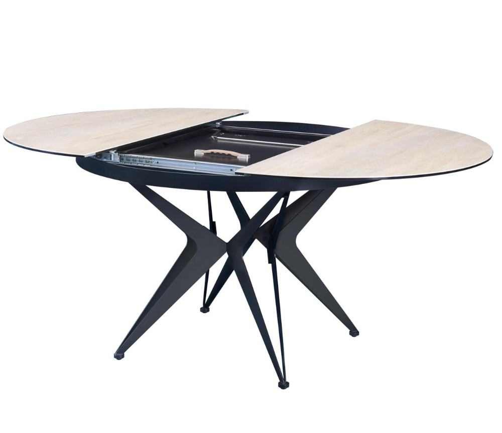 Table ronde extensible céramique bois pieds métal noir - Eda concept - Akante - Souffle d'intérieur