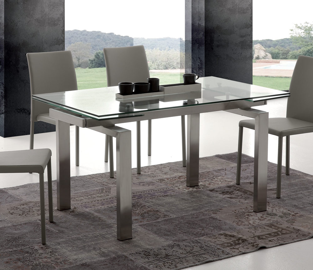 table en verre extensible design rectangulaire pieds métal - Souffle d'intérieur