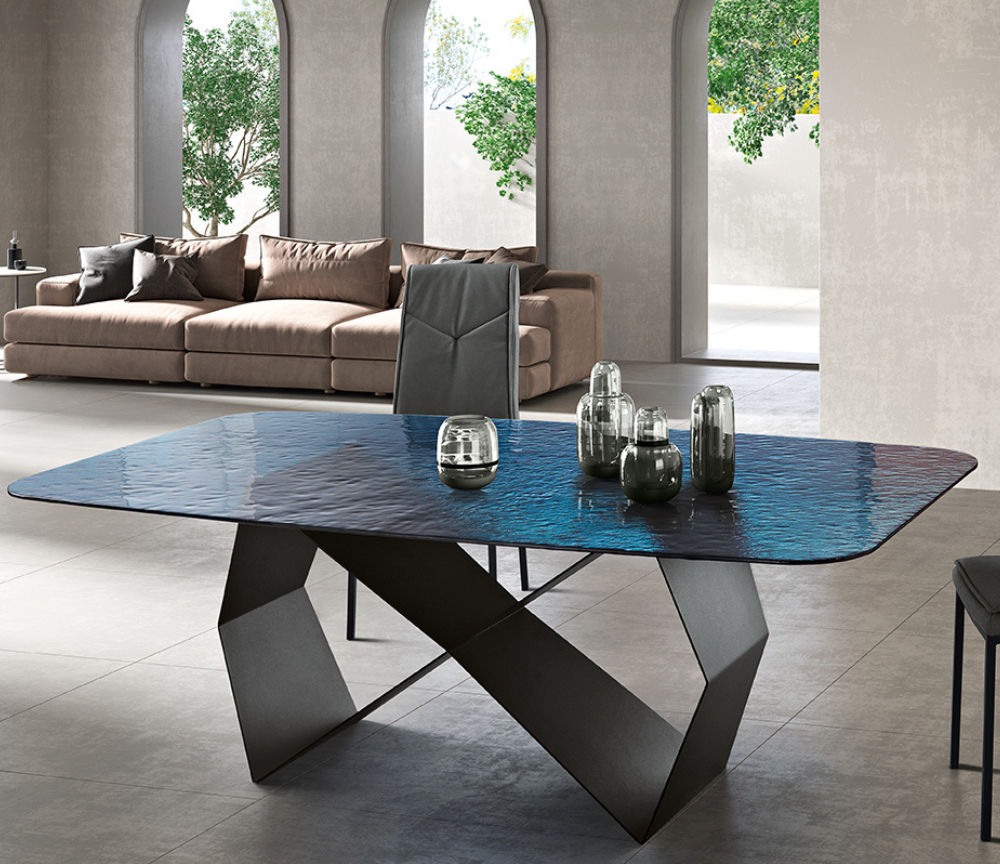 table en verre a manger bleu design italienne - Souffle d'intérieur