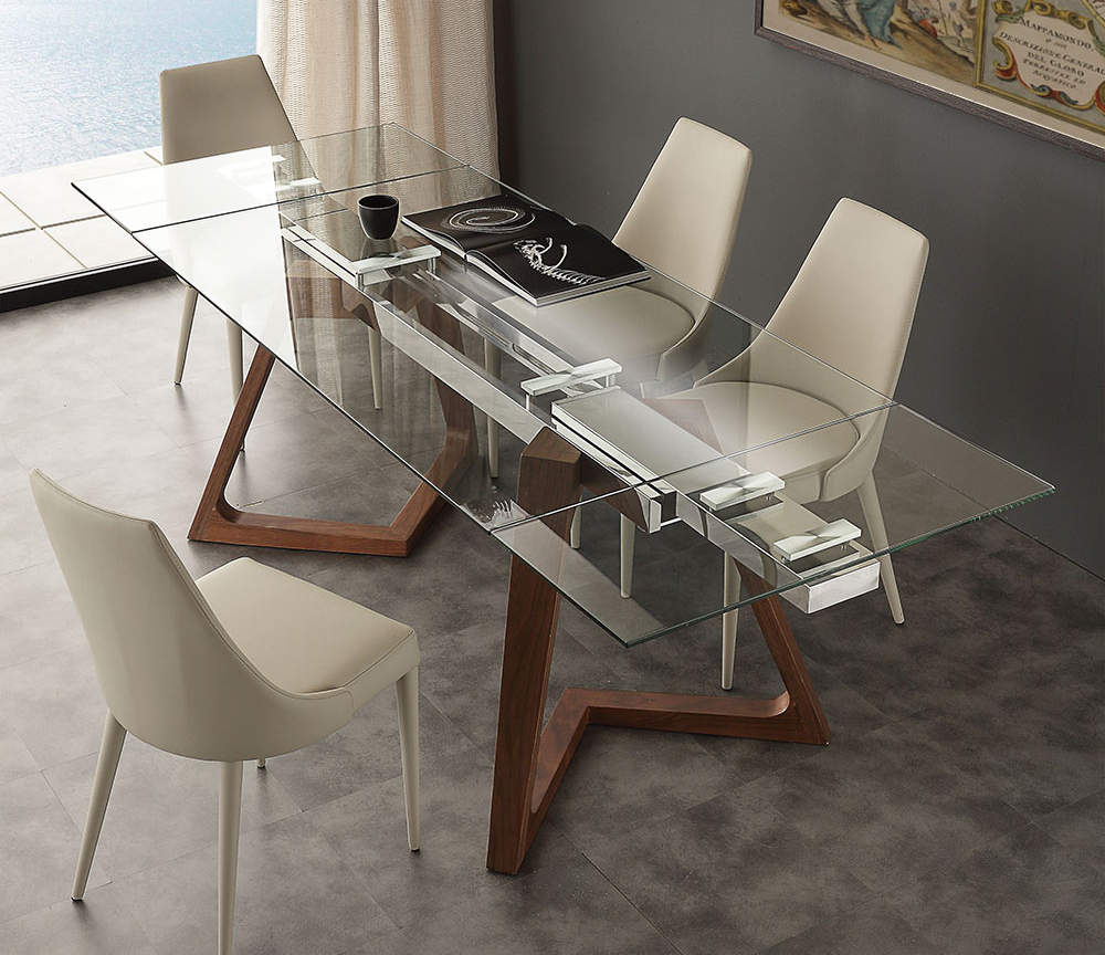 Table en verre extensible design pieds bois - Souffle d'intérieur