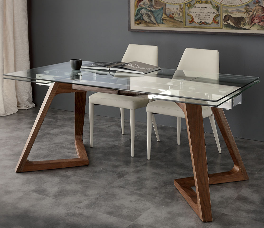 Table en verre extensible design pieds bois - Souffle d'intérieur
