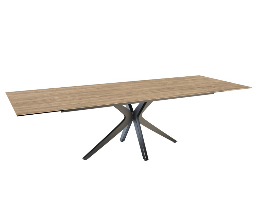 Table céramique bois chêne clair extensible pieds central - Akante - Souffle d'intérieur