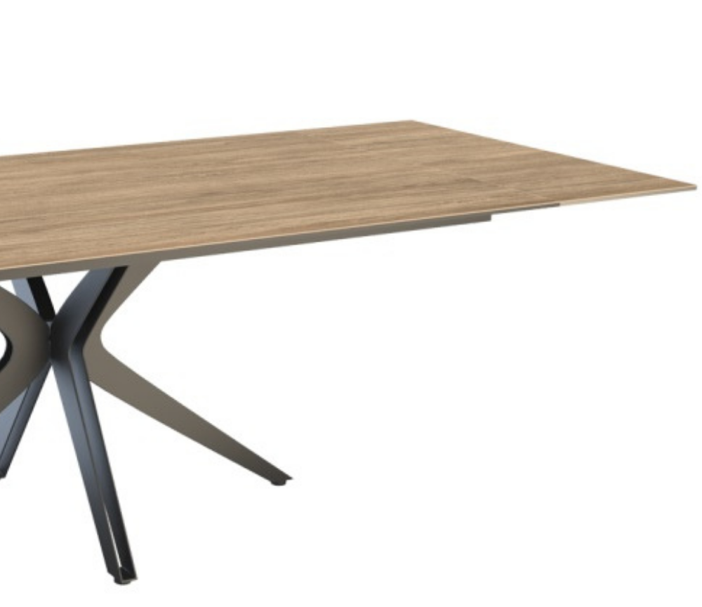 Table céramique bois chêne clair extensible pieds central - Akante - Souffle d'intérieur