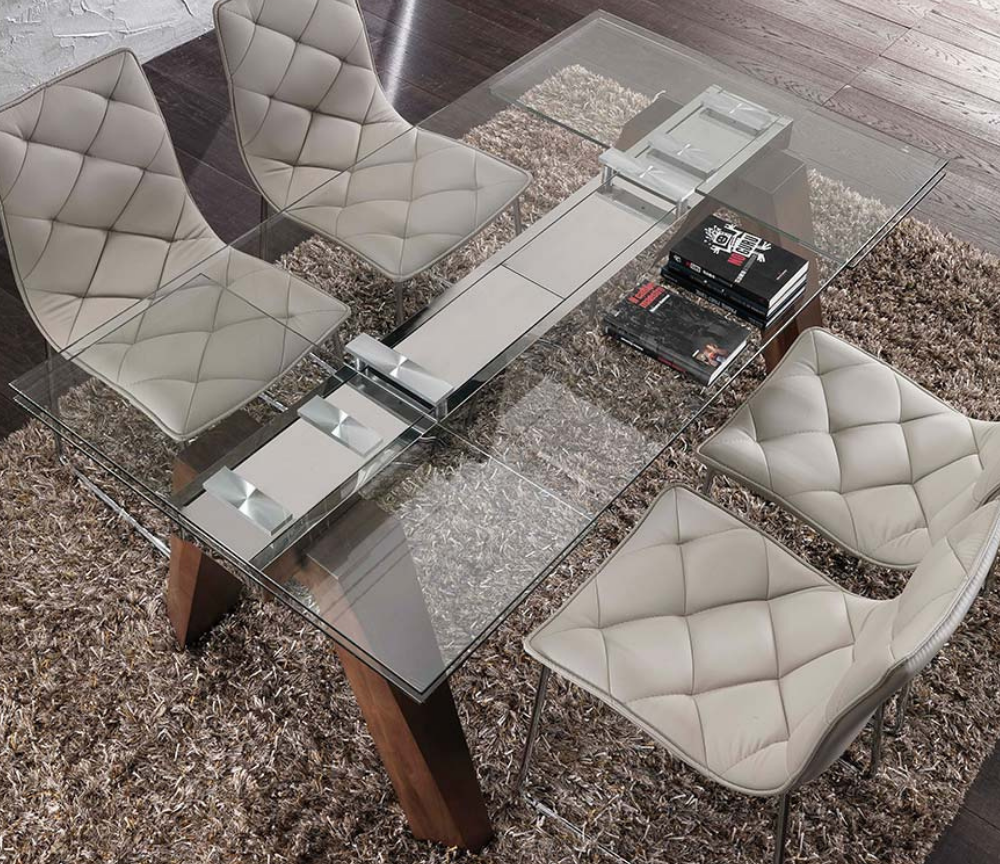 Table en verre extensible design rectangulaire pieds bois - Souffle d'intérieur