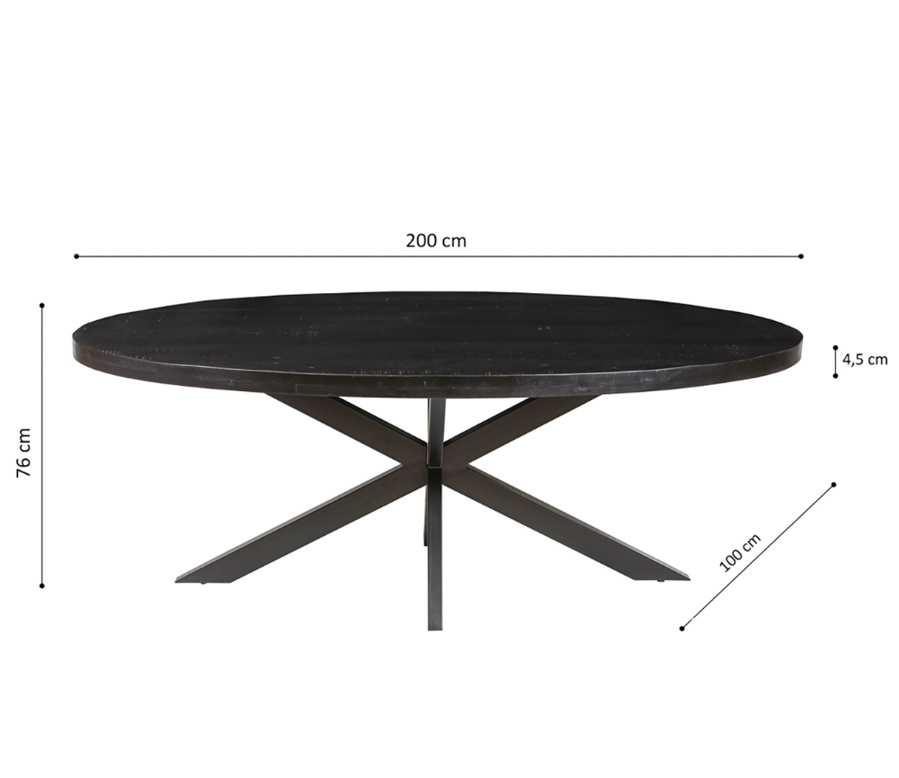 dimensions table bois noir ovale et pieds métal - Souffle d'intérieur