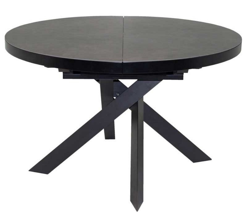 Table ronde extensible design céramique grise rallonge centrale pieds métal noir - Akante - Souffle d'intérieur