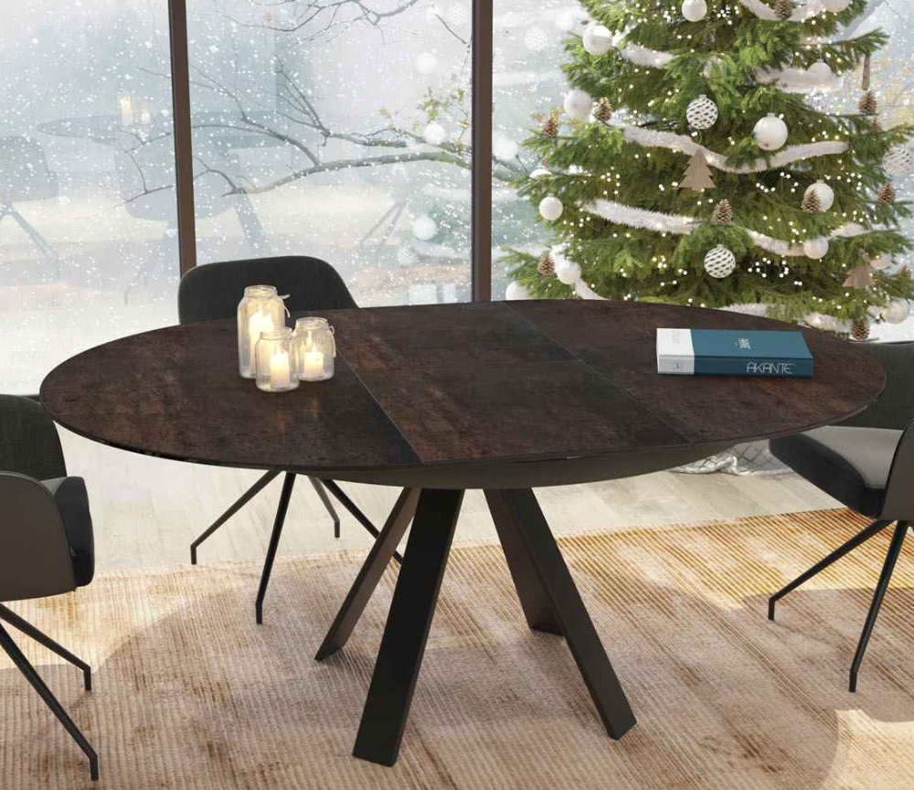 Table ronde extensible acier rouille pieds métal noir - Akante - Souffle d'intérieur