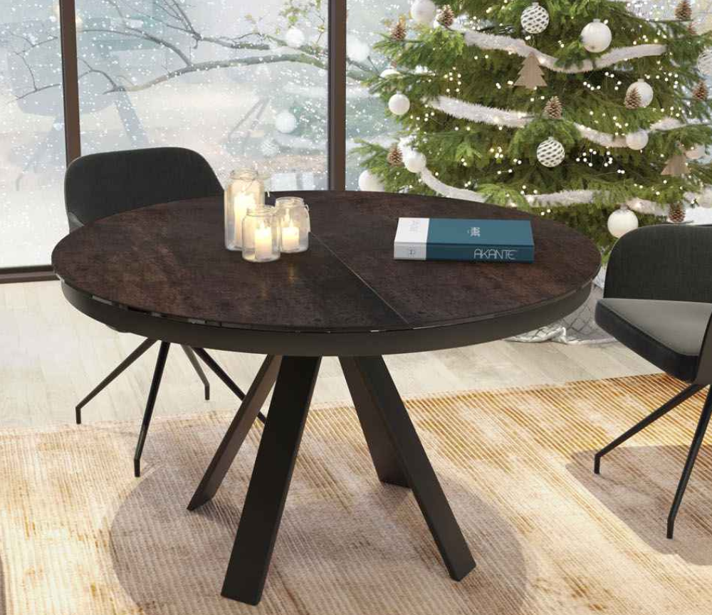 Table ronde extensible acier rouille pieds métal noir - Akante - Souffle d'intérieur