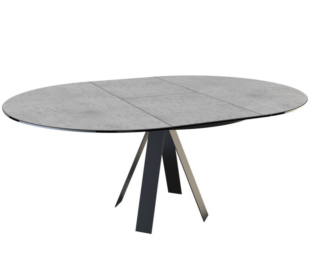 Table ronde extensible céramique gris silver pieds métal noir - Akante - Souffle d'intérieur