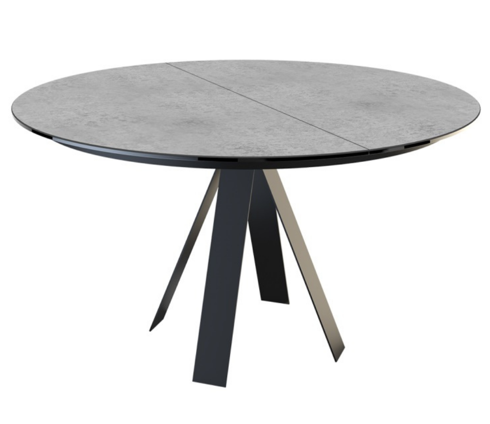 Table ronde extensible céramique gris silver pieds métal noir - Akante - Souffle d'intérieur