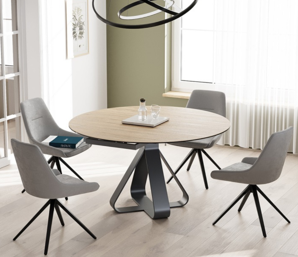 Table extensible ronde céramique bois pieds métal noir - Akante - Souffle d'intérieur