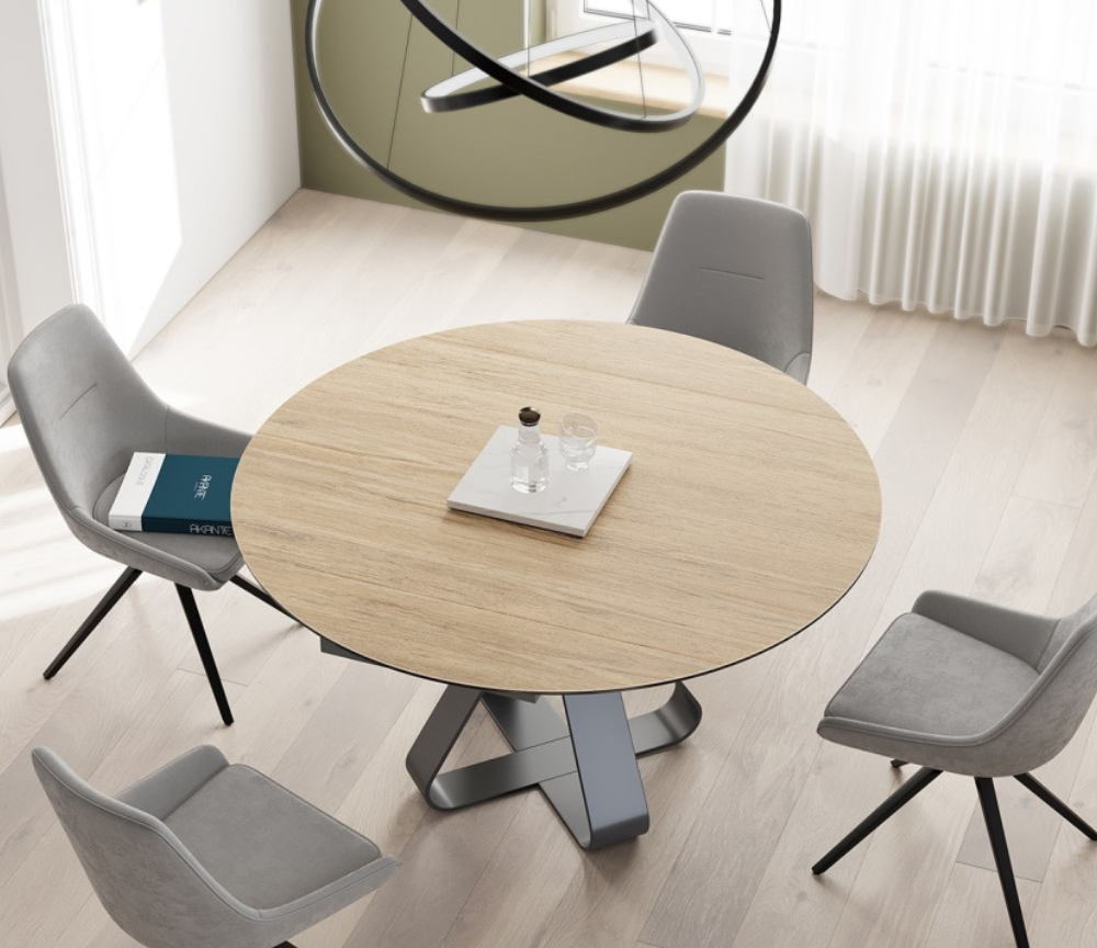 Table extensible ronde céramique bois pieds métal noir - Akante - Souffle d'intérieur