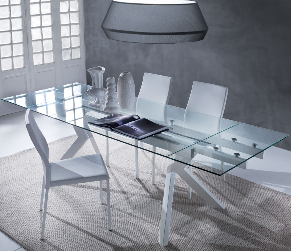 table extensible rallonges intégrées en verre trempé design italien - Souffle d'intérieur