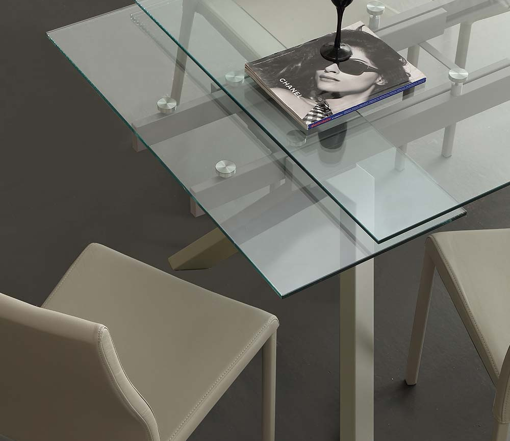 Table de salle à manger extensible en verre design pieds métal taupe - Souffle d'intérieur