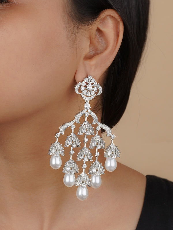 White Finish Faux Diamond Earrings Design by Aster at Pernia's Pop Up Shop  2024