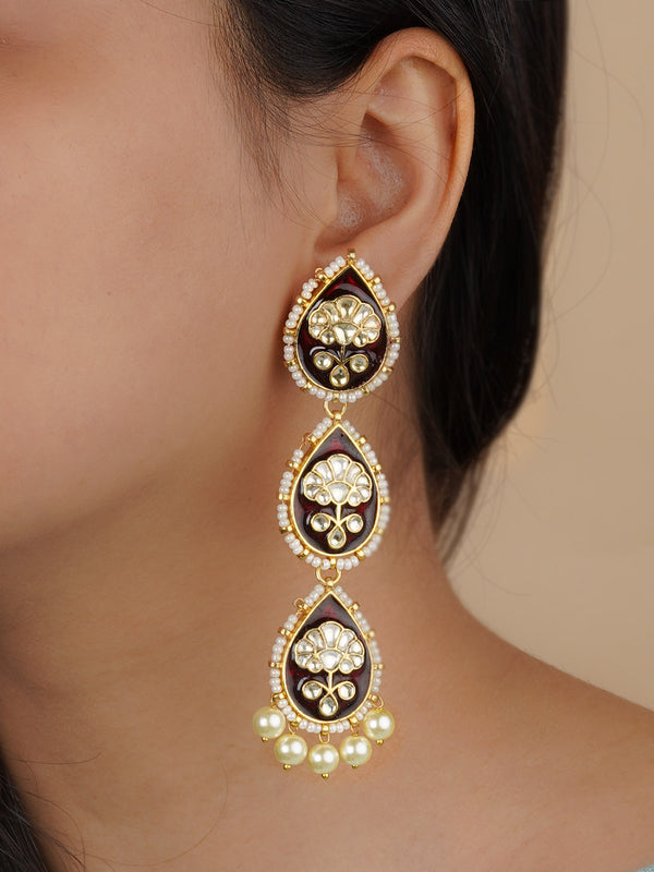 Estele Rhodium Plated Kundan Earrings with Pearl & Black Enamel for Women:  Buy Estele Rhodium Plated Kundan Earrings with Pearl & Black Enamel for  Women Online at Best Price in India |