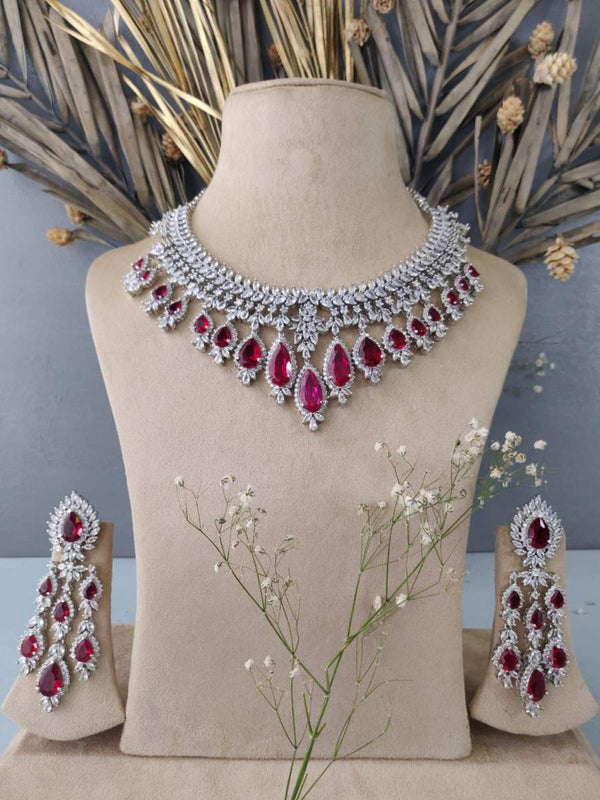 Pink Gold Plated Diamond Bridal Necklace Set – Mortantra