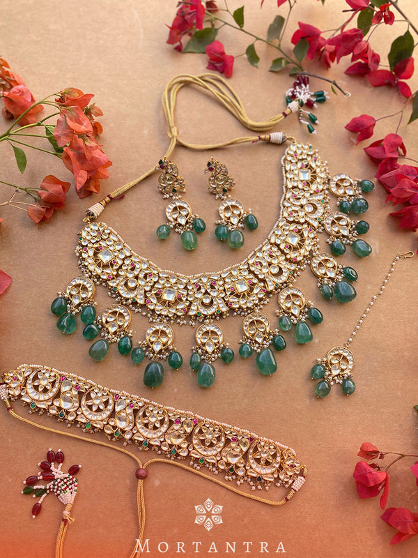 Pink Gold Plated Diamond Bridal Necklace Set – Mortantra