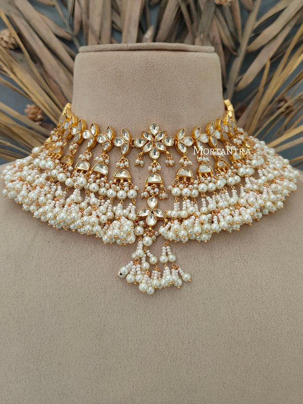 Pink Gold Plated Diamond Bridal Necklace Set – Mortantra