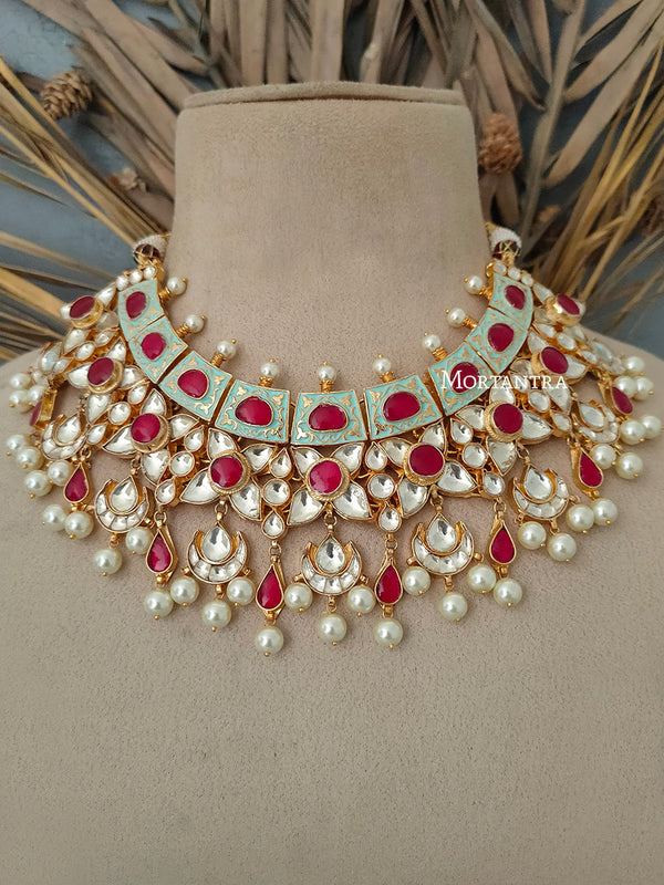 Pink Gold Plated Diamond Bridal Necklace Set – Mortantra