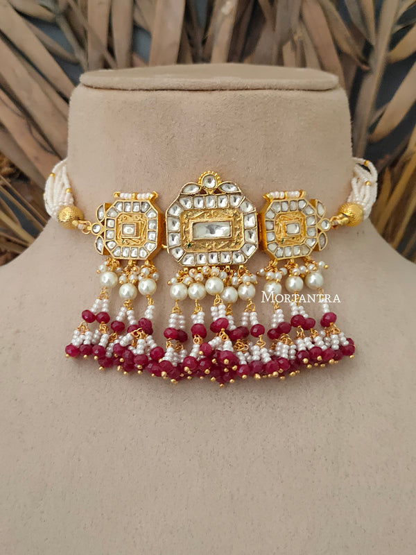 Pink Gold Plated Diamond Bridal Necklace Set – Mortantra