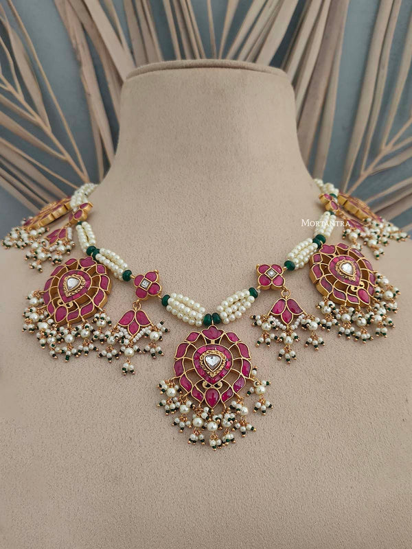 Pink Gold Plated Diamond Bridal Necklace Set – Mortantra