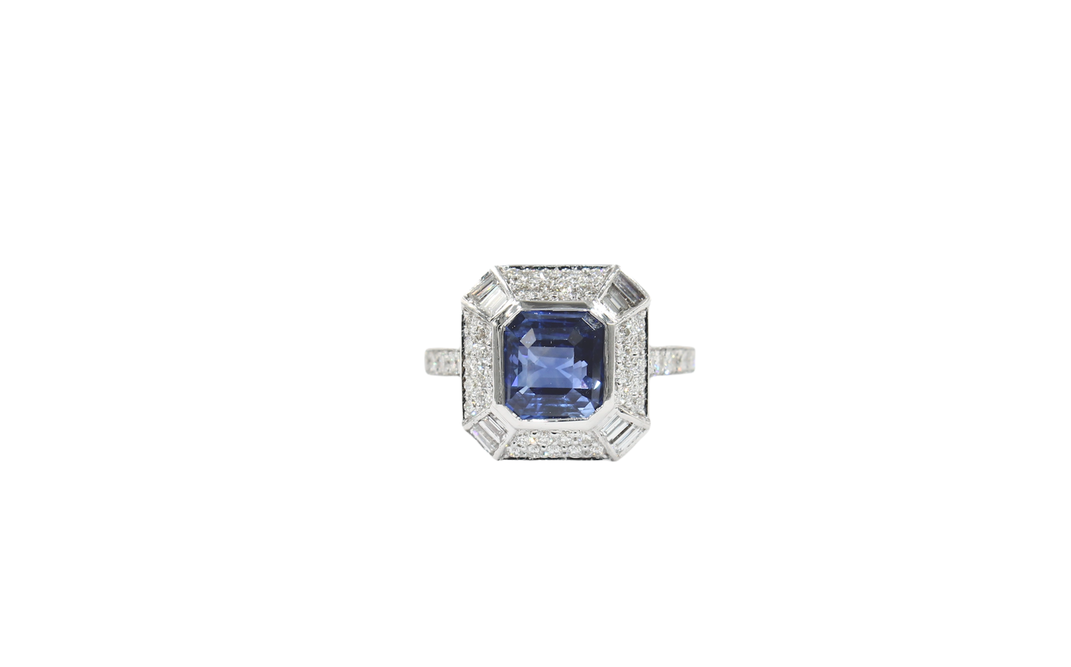 sapphire ring with diamond baguettes