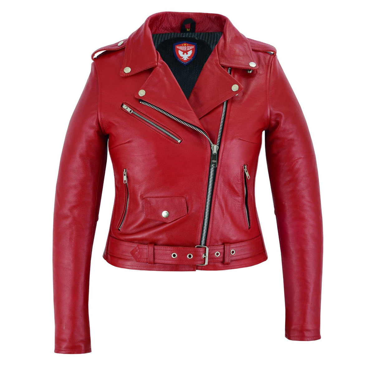 Warrior Gears® Brando Style Ladies Leather Motorcycle Jacket - Red