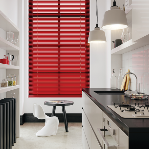 red venetian blind