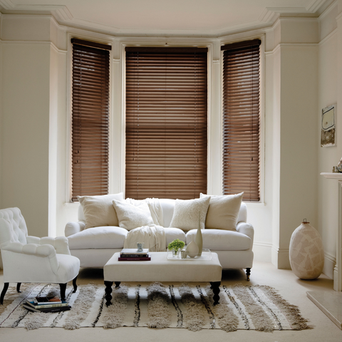 Wooden venetian blind in living room