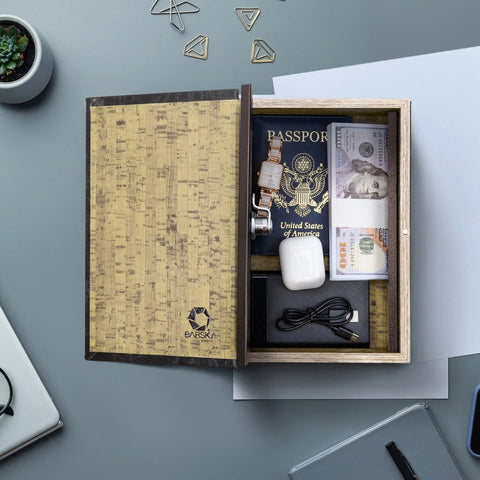 Barska Standard Antique Book Lock Box with Key Lock Valuables Lifestyle Photo