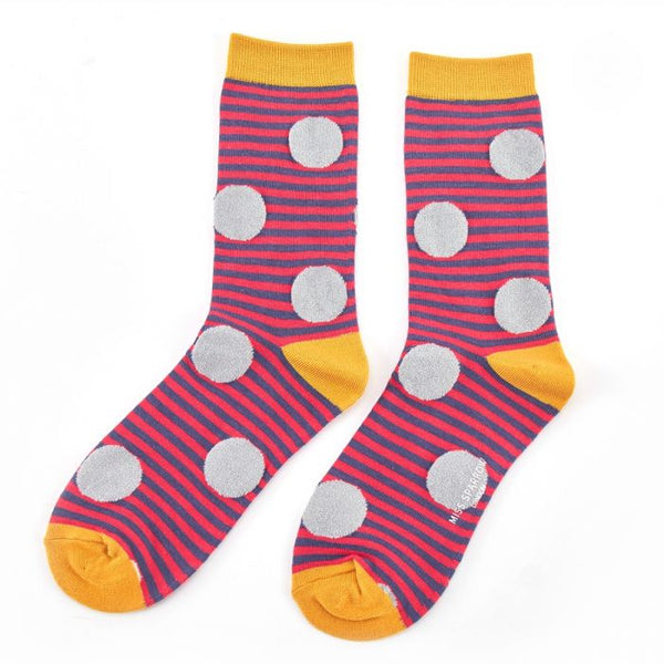 Sparkle Spots & Stripes Socks - Red