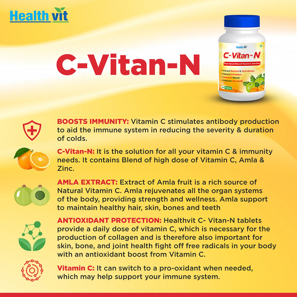 Healthvit C Vitan N Natural Vitamin C And Zinc Tablets 1000 Mg Immun