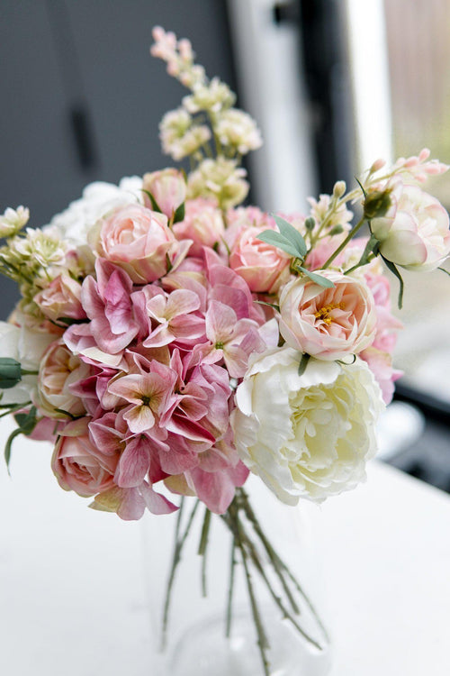 Pink Rosebud White Hydrangea Flowers Bracelet – JewelryBlossom