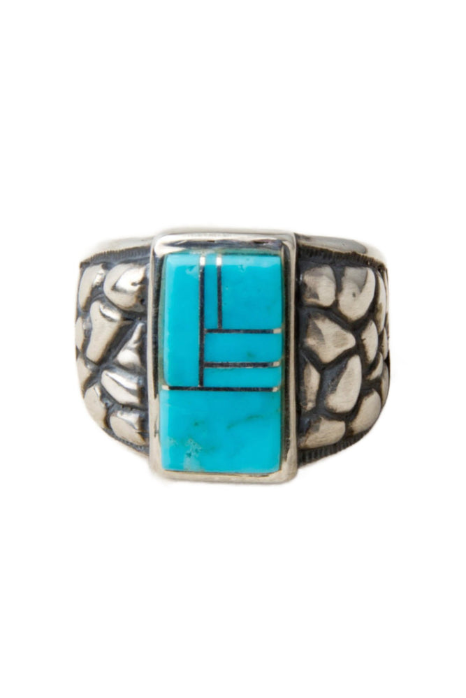 Zuni Turquoise Hummingbird Inlay Ring (Size 13) – Silver Eagle Gallery