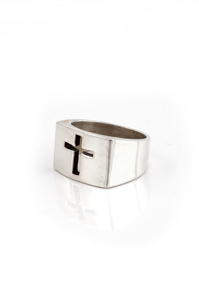 silver ring with cross cutout