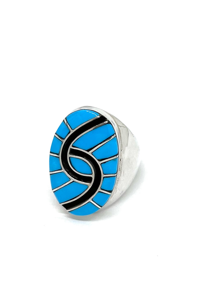 Zuni Turquoise Hummingbird Inlay Ring (Size 13) – Silver Eagle Gallery