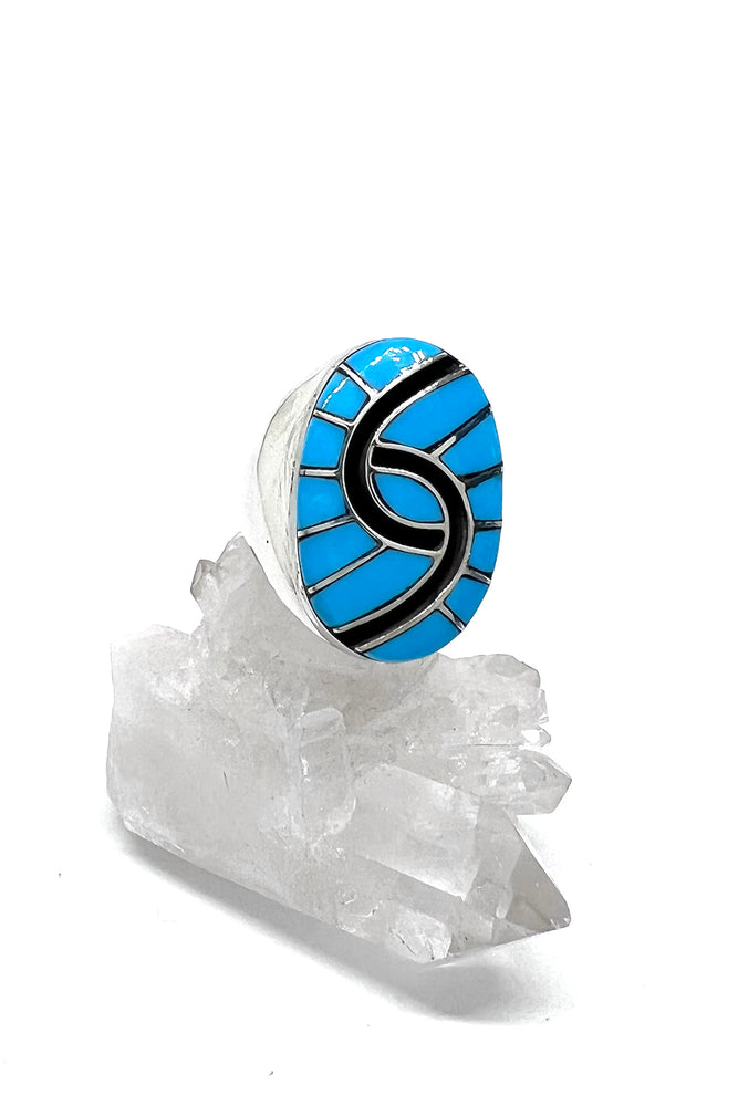 Zuni Turquoise Hummingbird Inlay Ring (Size 13) – Silver Eagle Gallery