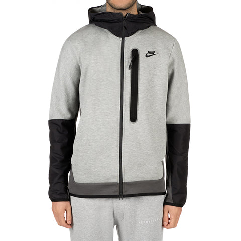 Nike Tech Fleece Full Zip Woven Hoodie (Dark Grey Heather / Iron Grey ...