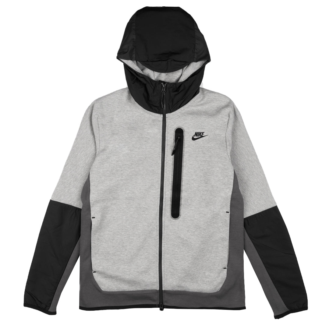 Nike Tech Fleece Full Zip Woven Hoodie (Dark Grey Heather / Iron Grey ...