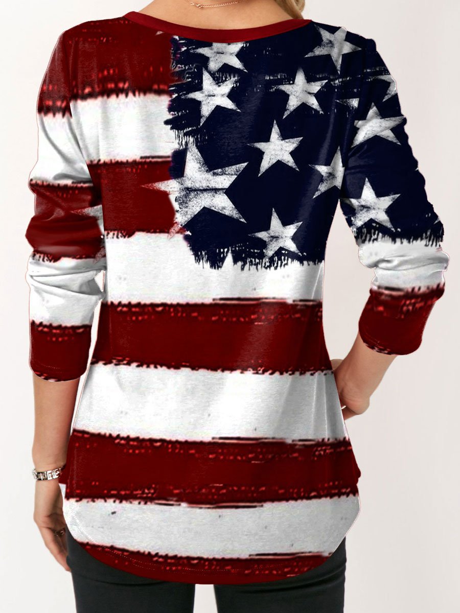 American Flag Print Round Neck Long Sleeve T-shirt – normansa