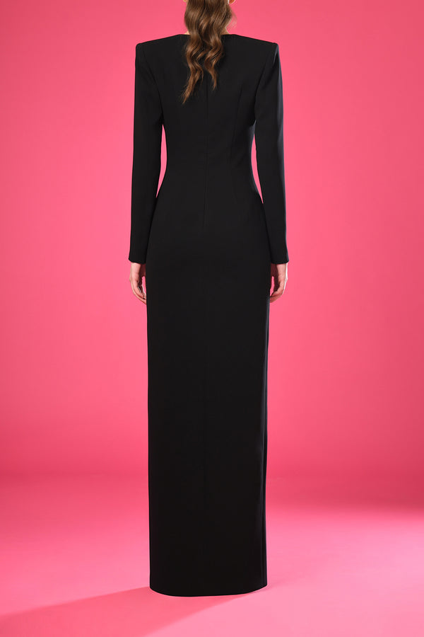 trama Pera frecuentemente Black crêpe dress with structured heart shaped collar