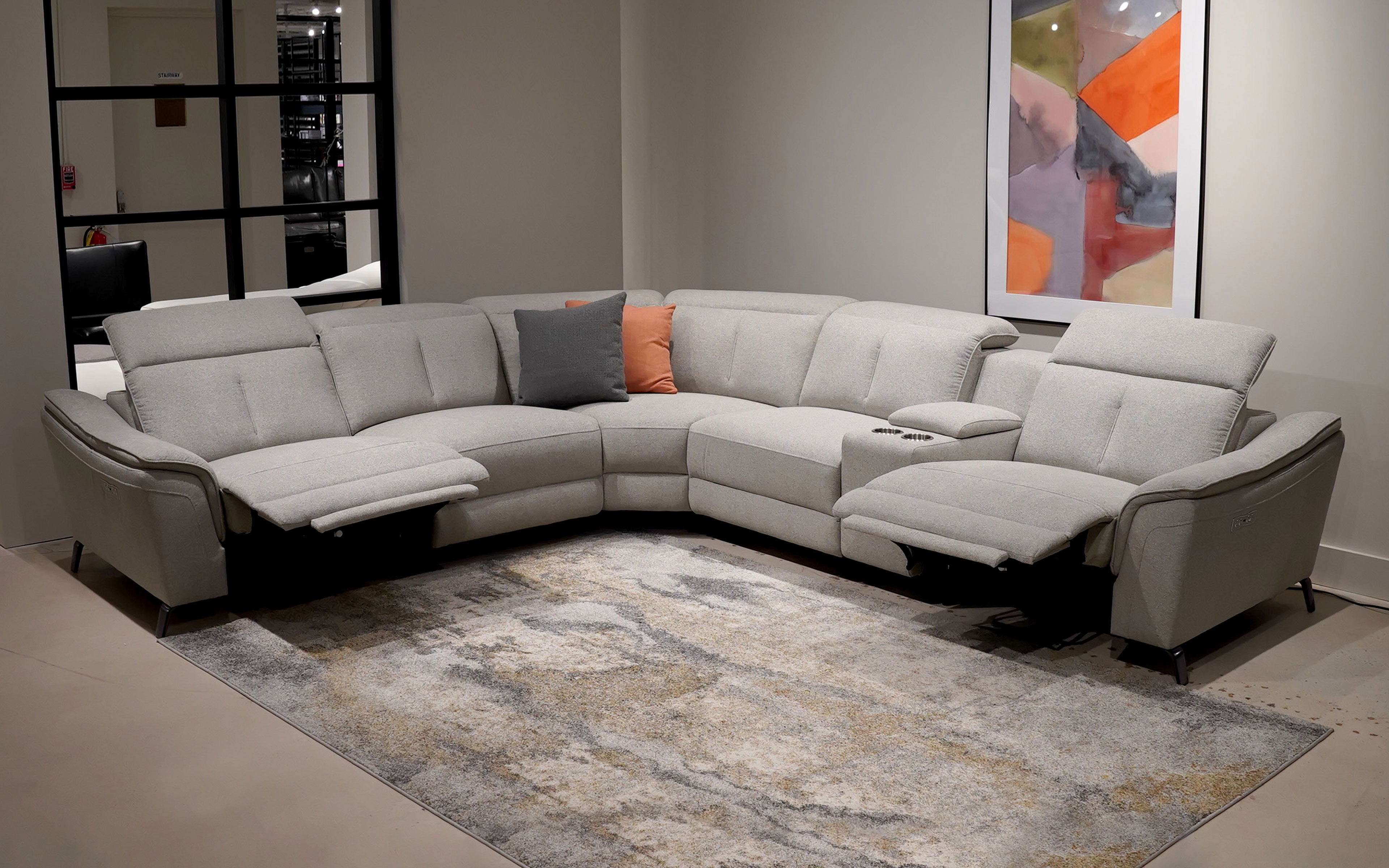 Zafferano Modern Motion Reclining Sectional Modern Fabric Reclining