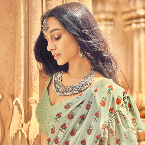 South Indian Engagement makeup look../Saree converted in to half saree../Can  can saree draping../Airbrush makeup../Skin like finish… | Instagram