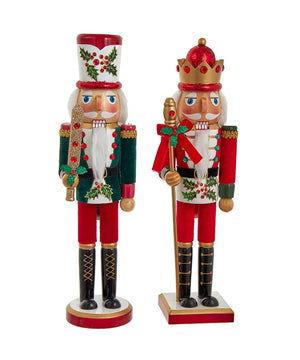 Holly and Berries Nutcrackers, 2 Assorted, 15" - The Holiday Shoppe - German Nutcracker Figures