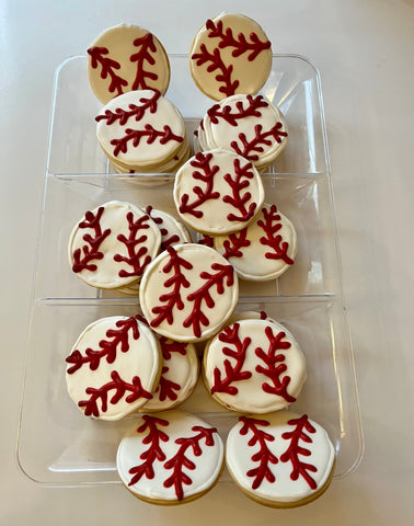 Baseball cookies made with royal icing