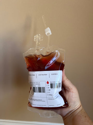 Red cocktail in blood bag