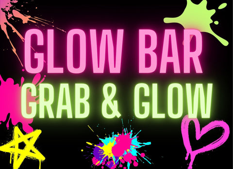 Free printable sign for glow bar at glow party. It says Glow Bar Grab & Glow